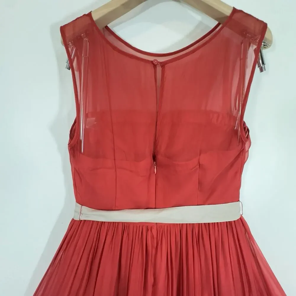 Burning Torch Anthropologie Red Silk Rosette Dress Small Fit Vintage Sleeveless - Picture 10 of 13